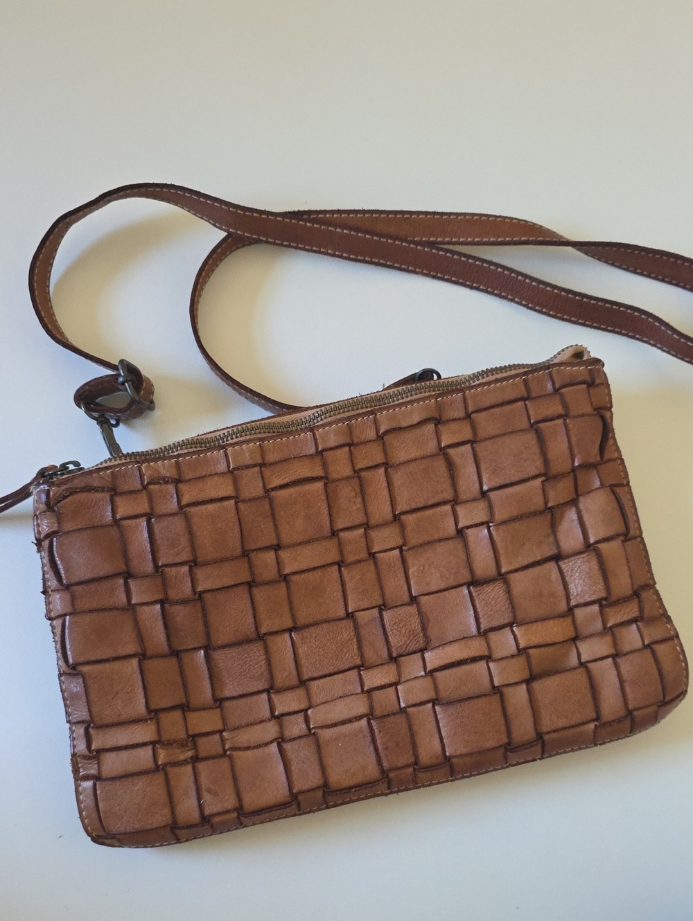 Woven Leather Crossbody Bag in Brown